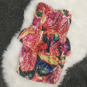 Sequin strapless peplum dress